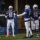 SDSU's wide receiver Griffin Wilde poses with teammates after a touchdown on Friday, Dec. 15, 2023 at Dana J. Dykhouse in Brookings.